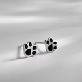 Pendientes de pata de gato en plata minimalistas con esmalte negro y sombras suaves - Garra de Gato Plata Negro (K20)