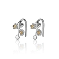 Close-up of S925 silver plum blossom drop earrings with golden stamens on white background - Plum Blossom Branch Style (ED138)