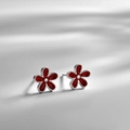 Elegant S925 sterling silver red flower stud earrings with soft light and shadow - Red Five-Petal Flower Style (K12)