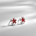 Pendientes de plata S925 con diseño de flor de melocotón y esmalte rojo vivo - Estilo Flor de Durazno Roja (K22)
