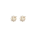 Minimalist flower shaped gold stud earrings with cubic zirconia stones on white background - Gold