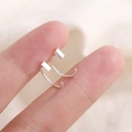 Minimalist silver C-shape hoop earrings with rectangular metal block detail for women - Silver Geometric Cube Style (B219)