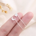 S925 sterling silver asymmetrical star and moon threader earrings for women - Star Moon Asymmetric Style (A72)