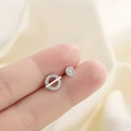 S925 sterling silver asymmetrical circle stud earrings with micro-paved cubic zirconia - Asymmetric Circle Design / Silver
