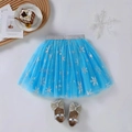 Falda tutú azul para niñas con lentejuelas de copos de nieve plateados y brillo - Talla única / Azul claro