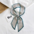 Elegant long skinny silk scarf with black white checkered pattern and dark green edges - Chiffon Black White Grid Cream