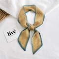 Mustard yellow skinny silk scarf with white micro-check patterns and blue hem - Chiffon Grid Print Yellow