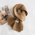 Bufanda de punto de doble cara color camello con rayas verticales suaves - Camel
