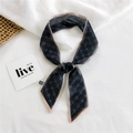 Narrow silk twilly scarf in black with white patterns and a soft pink border - Chiffon Fashion Letter Black