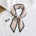 Pink narrow long silk scarf with black monogram print and black piped edges - Chiffon Fashion Letter Pink