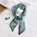 Teal silk scarf with equestrian horse print, versatile for neckerchief or hair tie styling - Chiffon Horse Print Green