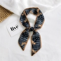 Narrow silk scarf for women featuring black horse print and polka dot pattern - Chiffon Horse Print Black