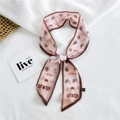 Pink narrow long scarf featuring bear and strawberry print for hair and bags - Chiffon Strawberry Bear