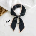 Narrow silk scarf in black and pink with artistic script print for neck or bag - Chiffon English Text Black