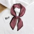 Pink and brown houndstooth narrow silk twilly scarf for hair and bag decoration - Chiffon Houndstooth Pink