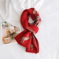 Sciarpa in maglia rossa con motivo jacquard a renna su lino bianco con una rivista - Rosso (1 Cervo con Fiocco di Neve Tratteggiato)