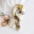 Sciarpa invernale in maglia bianco crema con motivi jacquard di renne natalizie - Beige (2 Cervo con Fiocco di Neve Tratteggiato)