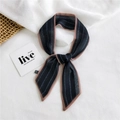 Narrow black silk scarf with pink borders and white letter pattern for hair or neck - Chiffon Alphabet Print Black