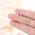 S925 sterling silver musical note drop earrings with long chain design on soft fabric - Musical Note Ear Threader (Silver)