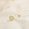 Asymmetric gold s925 silver stud earrings with sparkling white zircons on linen - Asymmetric Circle Design / Gold