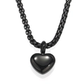 Polished black heart pendant necklace in titanium steel with matching box chain - Black Color Pendant Only (HT-6936) (Without Chain)