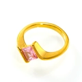 French style gold-plated irregular ring with square pink zircon gemstone in a top view - US 6 / Gold Pink