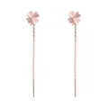 Pendientes largos de trébol de cuatro hojas en oro rosa con cristales de circonita - Oro Rosa (A66)