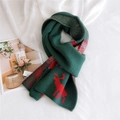 Christmas reindeer knit scarf in deep green with festive red deer jacquard patterns - Green (3 Dashed Snowflake Deer)