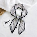 Elegant white polyester narrow silk scarf with black letter print and border detail - Chiffon Letter Logo White