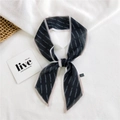 Black narrow twilly scarf with white stripes and pink edges for handbag or hair decoration - Chiffon Letter Logo Black