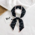 Narrow silk scarf for women featuring black smiley face print and pink edges as a hair tie - Chiffon Smiley Face Black