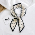 Elegant narrow twilly scarf with black smiley face print on beige silk material - Chiffon Smiley Face White