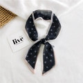 Elegant narrow heart print twilly scarf in black and white with pink border - Chiffon Heart Line Black