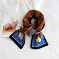 Caramel brown and royal blue knitted scarf with white cartoon bear pattern - Blue Shirt Boy Orange