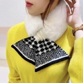 Winter faux fur scarf with black and white houndstooth knit bow for women's warmth - White Black Houndstooth