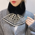 Winter faux fur and houndstooth knit scarf with criss-cross design in black and white - Black Beige Houndstooth
