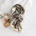 Thick knitted taupe and cream checkered scarf with soft wool geometric patterns - Light Coffee & Beige