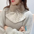 Winter knitted plush cross scarf in beige brown with elegant jacquard diamond patterns - Brown Coffee Rhombus