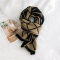 Thick knitted plaid scarf in camel and black geometric pattern for winter warmth - Camel Black