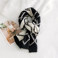 Knitted winter scarf with black and white wave pattern in soft thick yarn style - Black and White