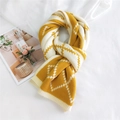 Winter knitted scarf featuring yellow and cream geometric patterns with ribbed edges - Beige Yellow