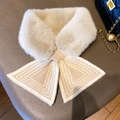 Elegant beige faux fur and knitted cross scarf in a soft bow style for winter warmth - Light Khaki Triangle Stripe