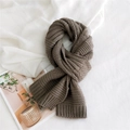 Thick knit winter scarf in brown coffee color with ribbed edge detail - Light Coffee