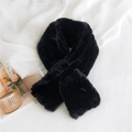 Chic black faux fur neck warmer scarf with cross-over design for winter warmth - Black
