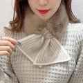 Knitted plush cross scarf for women in beige featuring faux fur and diamond weave - Brown Coffee Triangle Stripe