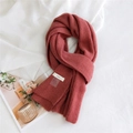 Solid dusky pink knitted long scarf with thick ribbed texture and brand label - Rust red / 28*180cm