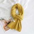 Solid mustard yellow chunky knit scarf with white brand label and soft wool texture - Yellow / 28*180cm
