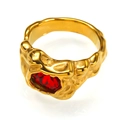 Artistic 18K gold plated stainless steel ring with irregular texture and red gemstone - Size 6 / Gold Red Zirconia
