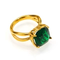 Anillo vintage chapado en oro con gran gema verde cuadrada y diseño de ramas huecas - Dorado Circonita Verde