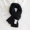 Solid black knitted scarf for women with rib-knit texture and white woven brand label - Black